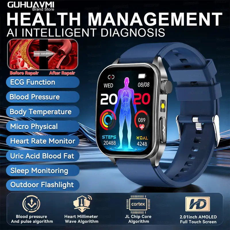 2026 New 650nm Laser Therapy Health Smartwatch Men ECG Blood Pressure Lipid Uric Acid Bluetooth Call Smart Watch For Android IOS - Image 15