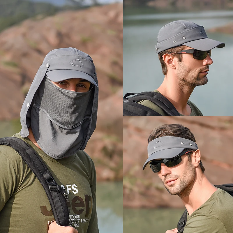 Outdoor Hiking Hat Summer Protective Baseball Hat Men Removable Hat Protect Face Neck Cover Ear Flap Quick Drying UV Protection Undefine Nasi