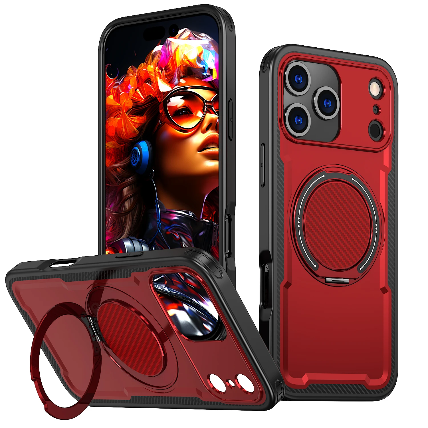 Magnetic Rotating Stand Shockproof Phone Case with TPU Frame and Metal Bracket