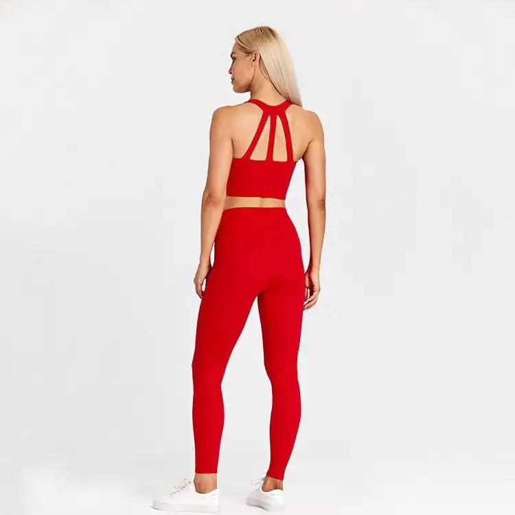 Lemon 2 Piece Nylon Gym Yoga Set Sexy High Waist Sport Legging and Sport Bra Elastic Running Fitness Workout Training Sports Set