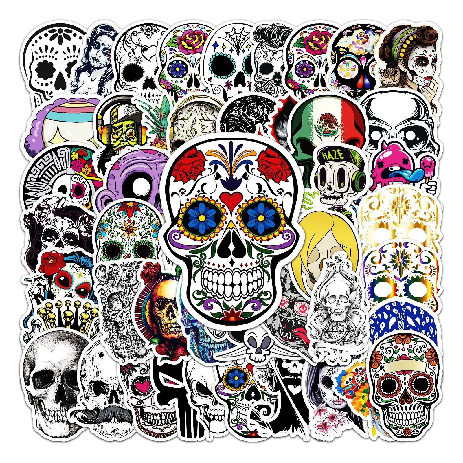50pcs Symphony Scary Skull Halloween Waterproof Graffiti Stickers Luggage Laptop Car Decoration Kid's Reward Toy Gifts |