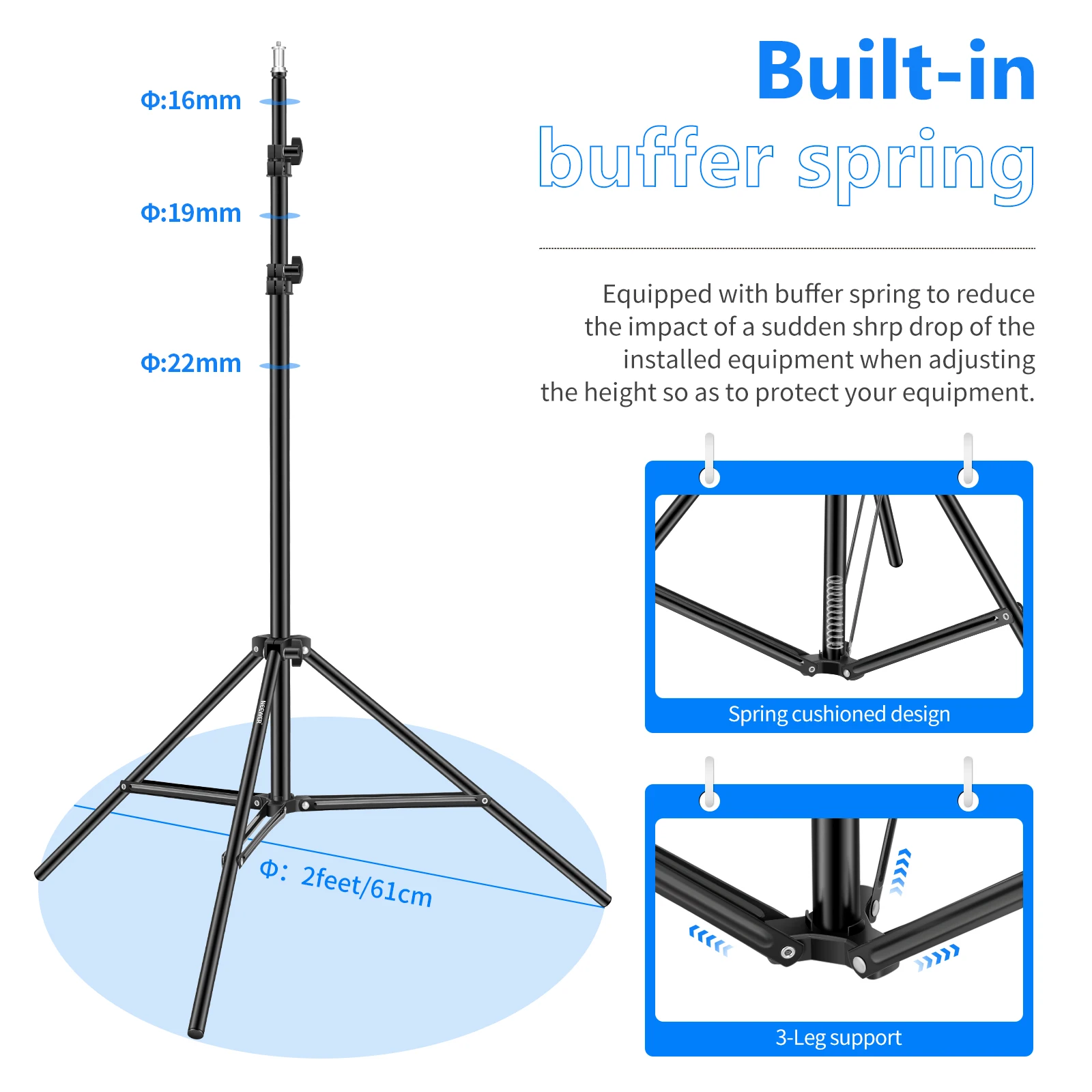 NEEWER Professional Aluminum Alloy Light Stand 6.23 Feet (190cm) for Soft Boxes Lights Reflectors Backgrounds Etc.