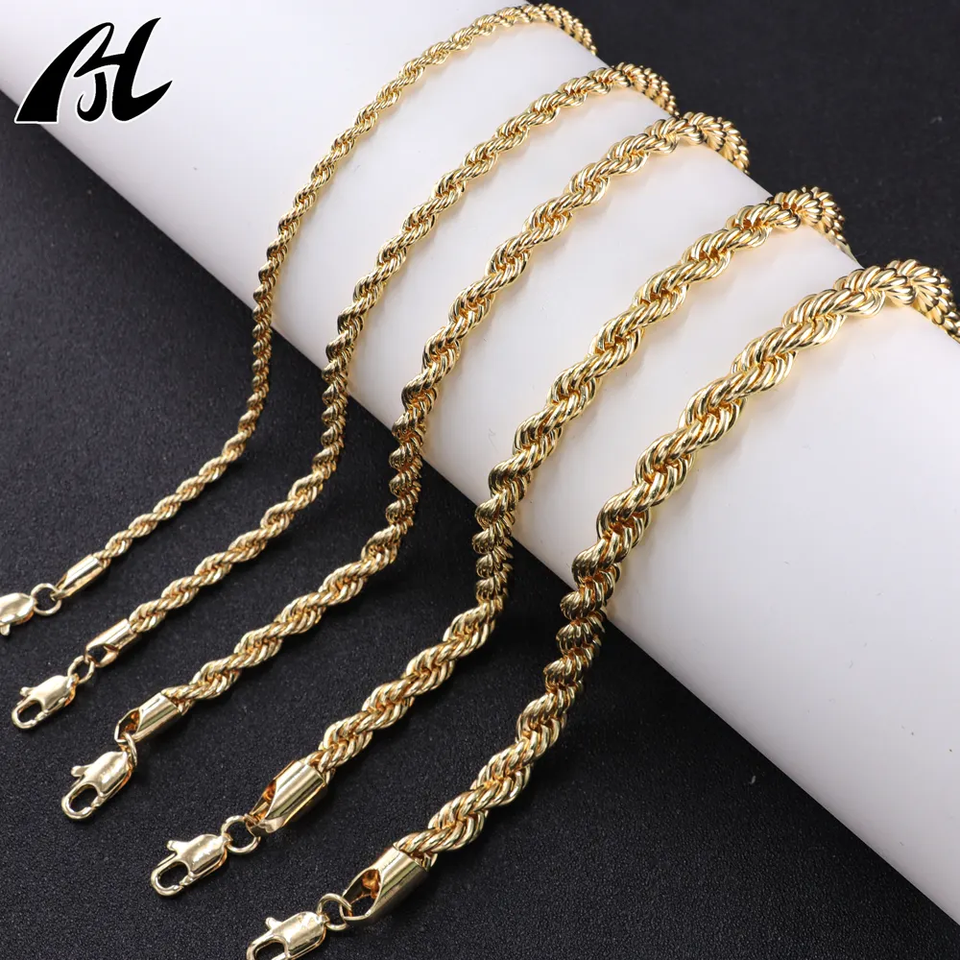 Hip hop joyeria oro laminado women mens Classic Snake Chain Bracelets thick cable rope Twist Chain
