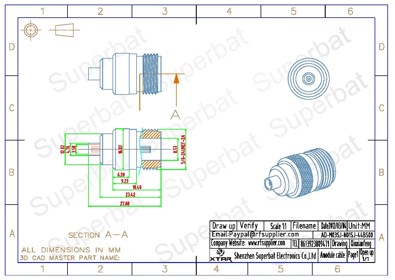 N Type Jack to MCX Female RF Coaxial Adapter Cable