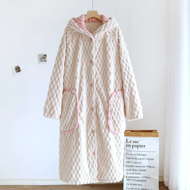 Winter Warm Sleepwear Bathrobe Female Robe For Women Nightie Women Pajama Flannel Thickened Warmth Nightwears For Ladies