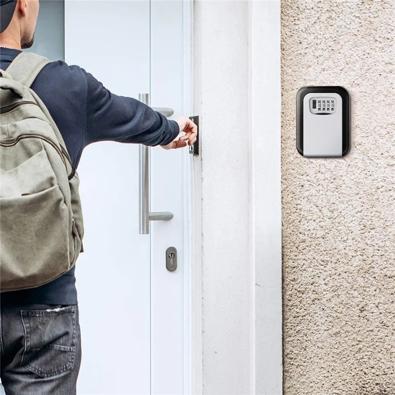 

Metal Key Box Lock Waterproof Wall Mount Large Capacity No Key for Home Key Storage Box 4 Digit Combination Password Key Box