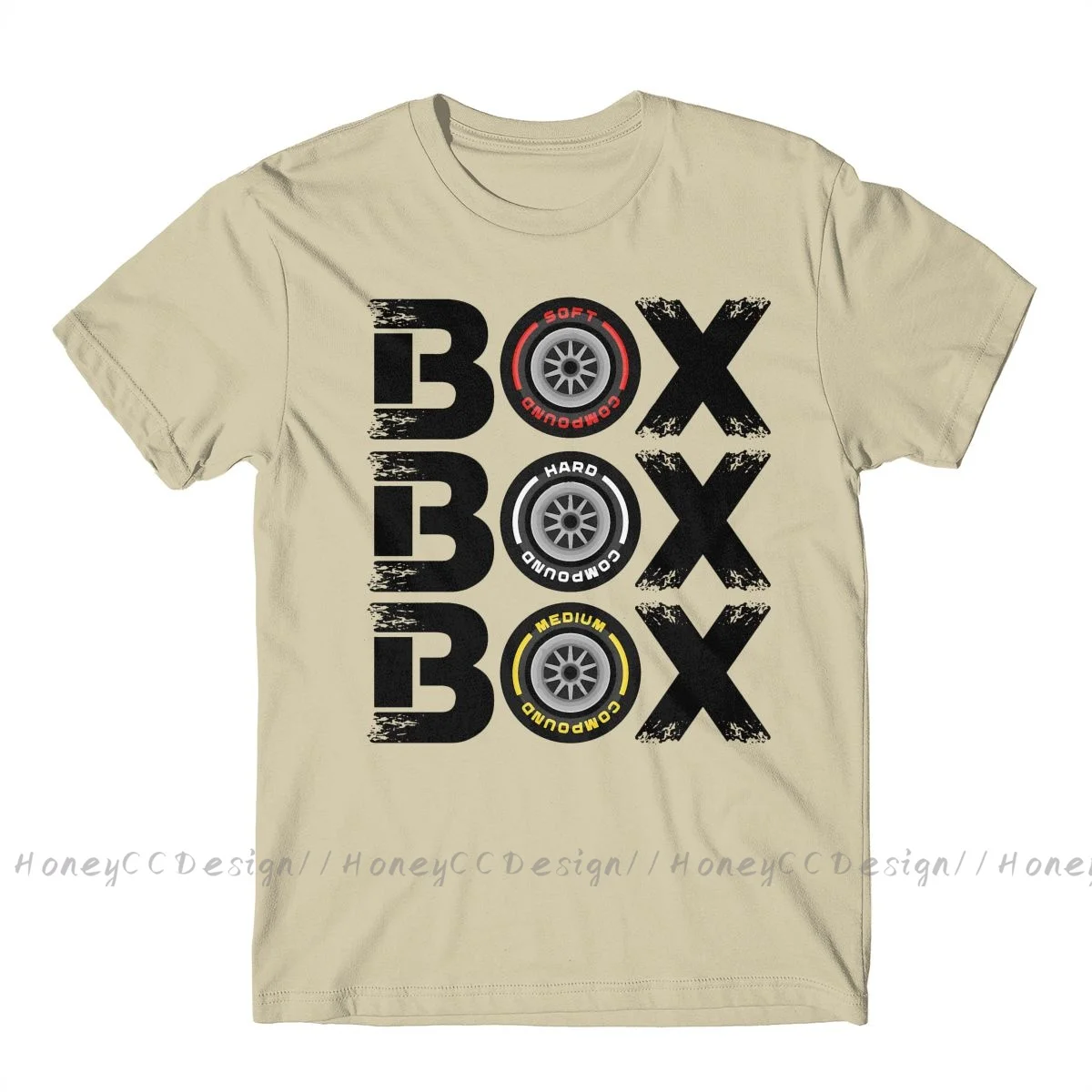 High-Quality Men's Black Formula 1 Pure Cotton T-Shirt - Box Box Box Tyre Compound Design