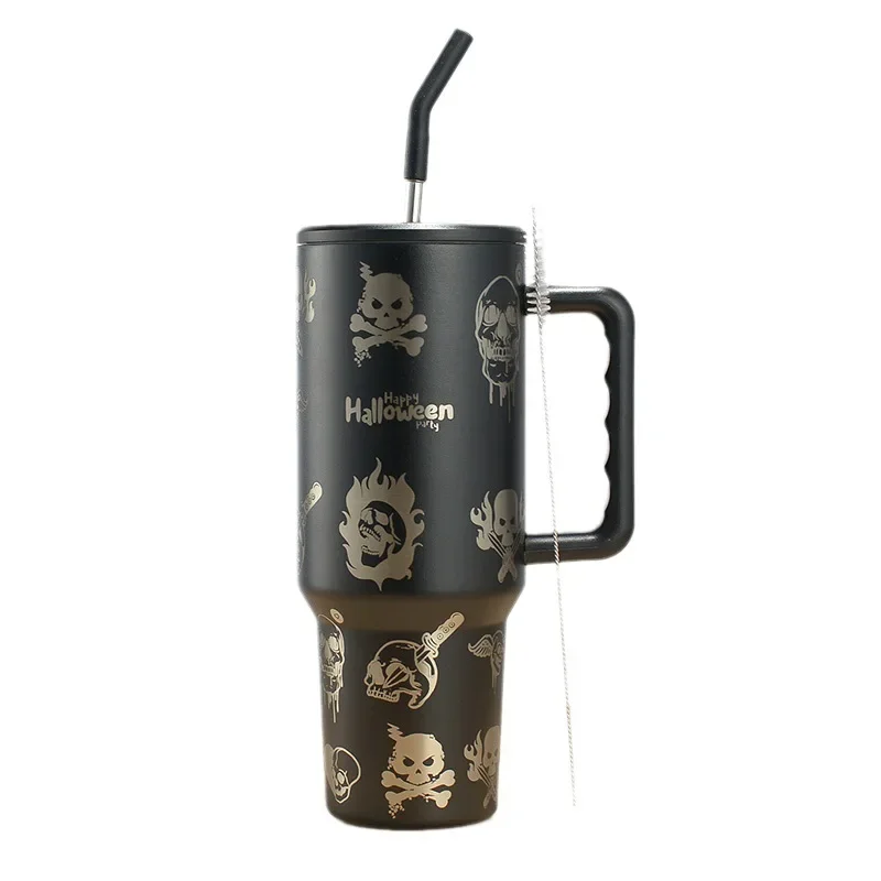 Creative Halloween Stainless Steel Insulated Cup Handle Portable Straw Ice Cream Cup Large Capacity 40oz Car
