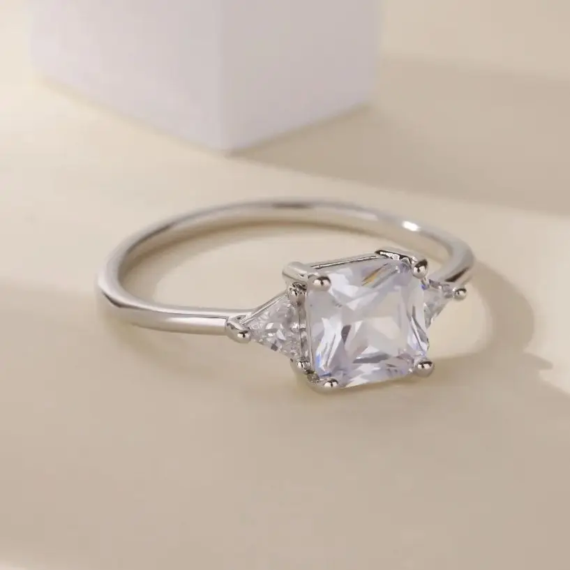 Zircon Square Ring for Women 18K Gold Plated Stainless Steel Crystal