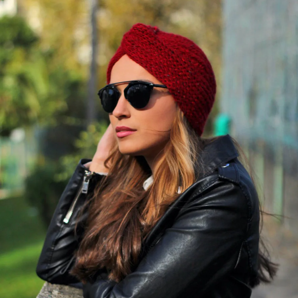 Women's Knitted Turban Hat Bohemia Cashmere Cross Wrap Head Indian Wool Bonnet Turbante Cap_voghion.com