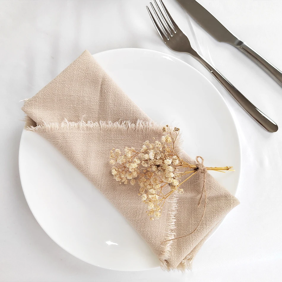 2PCS Cotton Linen Napkins Tea Towel Tassel Delicate for Dinners Parties Wedding Decoration Christmas Serviette De Table