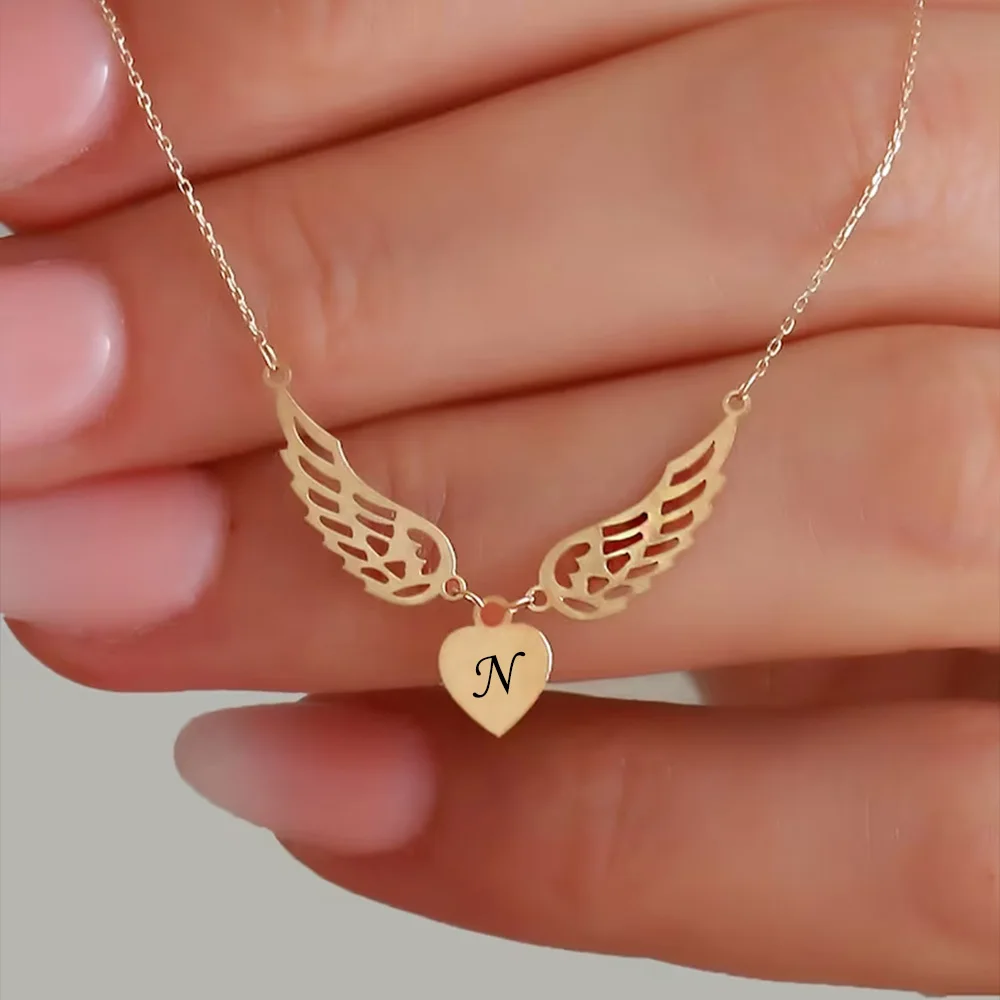 Custom Letter Heart Necklace for Women Men Gold Silver Stainless Steel Jewelry Wing Pendant Charm Gifts Wholesale Direct Sales