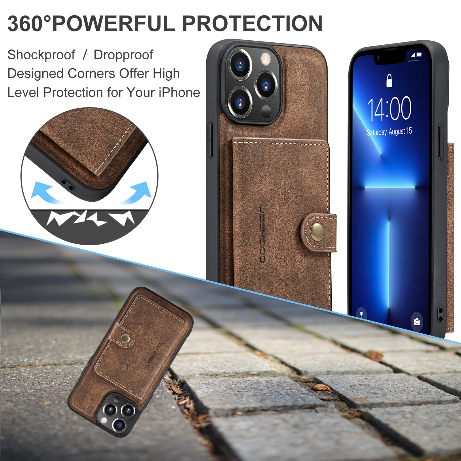 JEEHOOD For IPhone 11 12 13 14 15 Pro Max Plus Wallet Case Detachable Leather Magnetic Sleeve Cover for IPhone XS Max 7 8 Plus