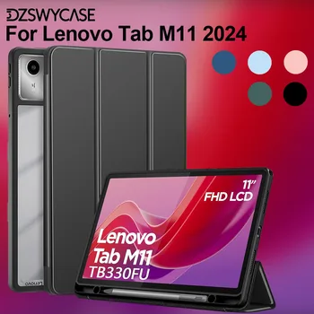 Funda para Lenovo Tab M11 11 pulgadas 2024 con portalápices, funda trasera dura transparente para PC, funda con soporte triple para encendido/apagado automático 1 Funda para Lenovo Tab M11 11 pulgadas 2024 con portalápices, funda trasera dura transparente para PC, funda con soporte triple para encendido/apagado automático 1