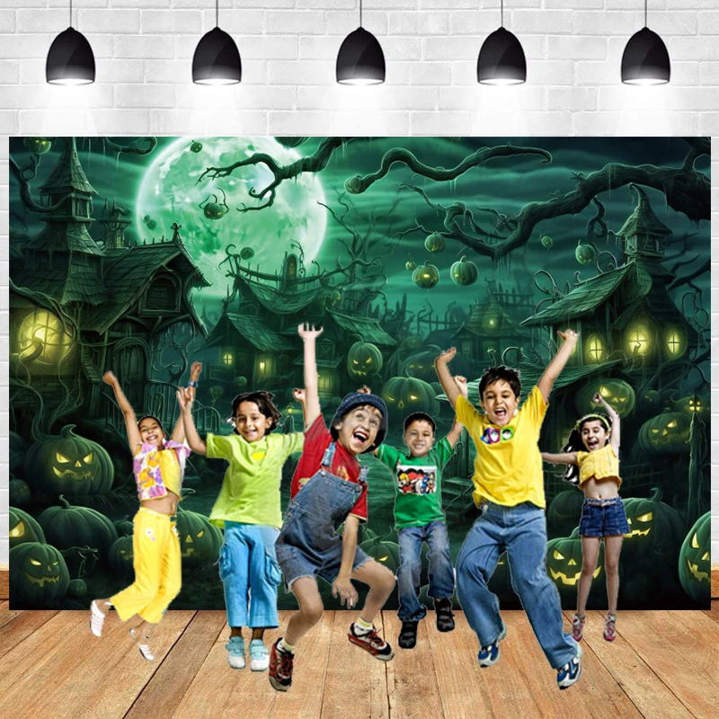 

Happy Halloween Party Photo Backdrop Scary Night Terror Forest Horror Pumpkin Castle Children Portrait Photography Background