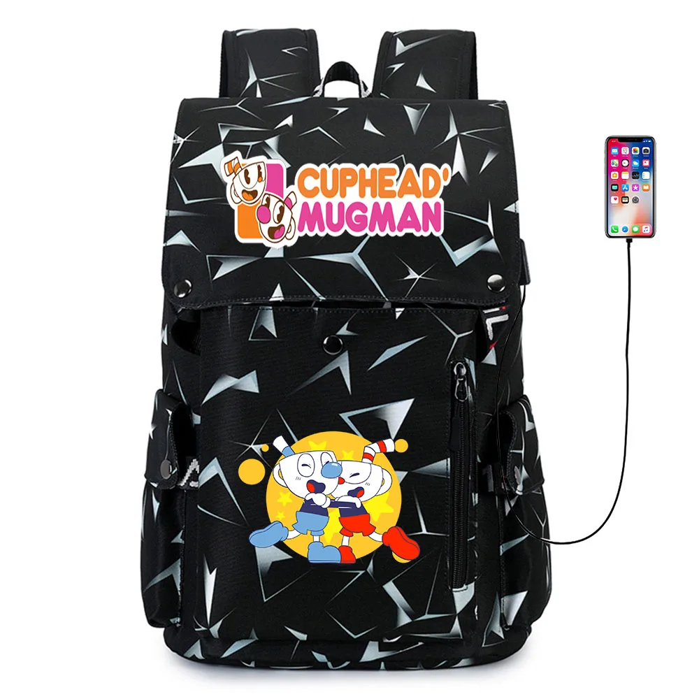 

Игровой рюкзак Cuphead с USB, школьный ранец с мультипликационным принтом, Повседневная сумка для ноутбука, ранец для подростков, ткань Оксфорд, рюкзак на молнии