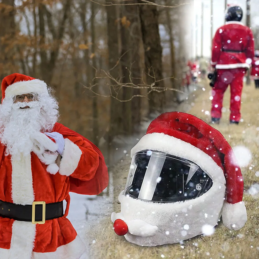 Juste de casque de moto élastique de Noël, chapeau drôle de père Noël,  peluche, accessoires de moto - AliExpress