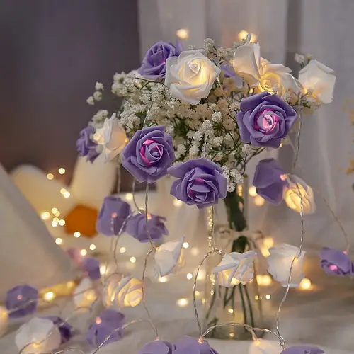 Rose String Lights Battery Operated Flower Garland Fairy Lights Valentine Wedding Party Decoration Christmas Home Decor Lights - Image 3