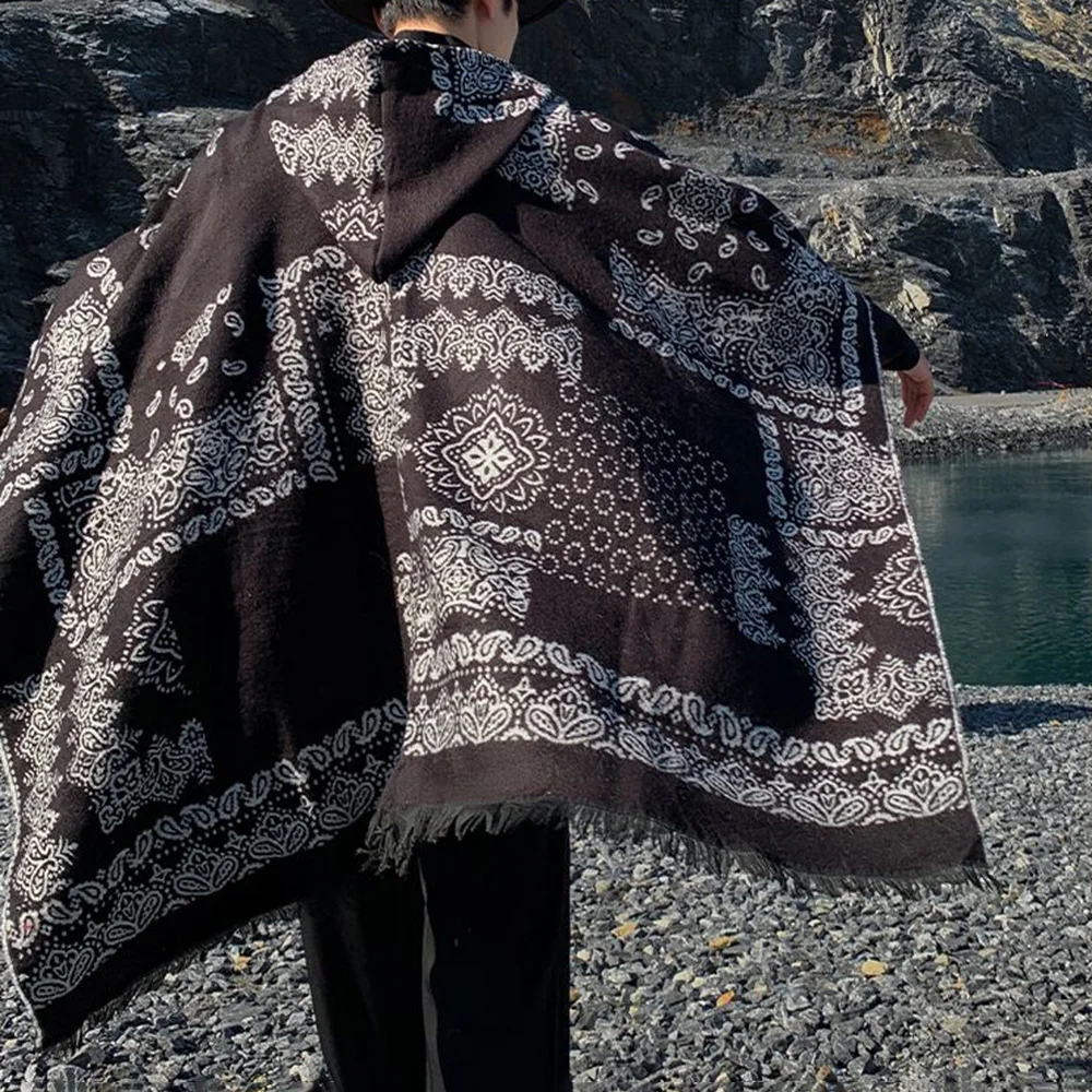 Men Knitted Cloak Hooded Scarf for Autumn