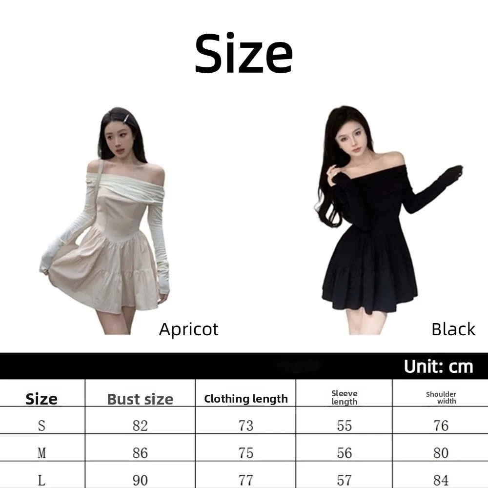 Long Sleeved Slim Short Skirt Korean Fashion Lightweight One Collar Dress Leisure Slim Fit A-line Short Skirt Autumn Spring