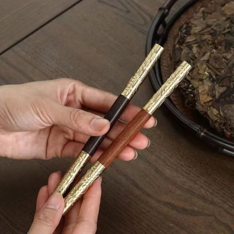 Ruyi golden hoop stick tea knife tea needle ebony wood huanghuali wood double-use Pu'er cake opener prying tool