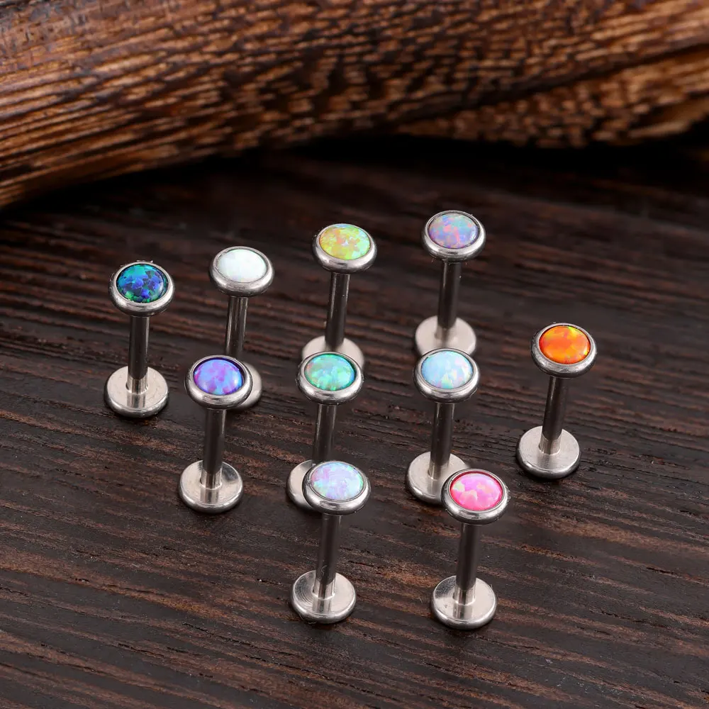 G23 Titanium Push in Nose Piercing Colorful Opal Stone Earrings Sexy Lip Stud Labret Ear Tragus Cartilage Studs Women's Jewelry piercing jewelry nose studs body piercing earrings ear piercing jewelry ear studs body piercing jewelry body jewelry