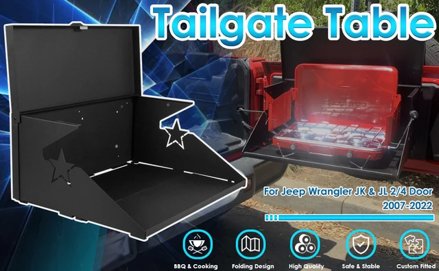 Jeep Wrangler JK & JL Drop Down Tailgate Table (2007-2024) – Foldable Cargo Shelf & Molle Panel For Camping & Off-Road