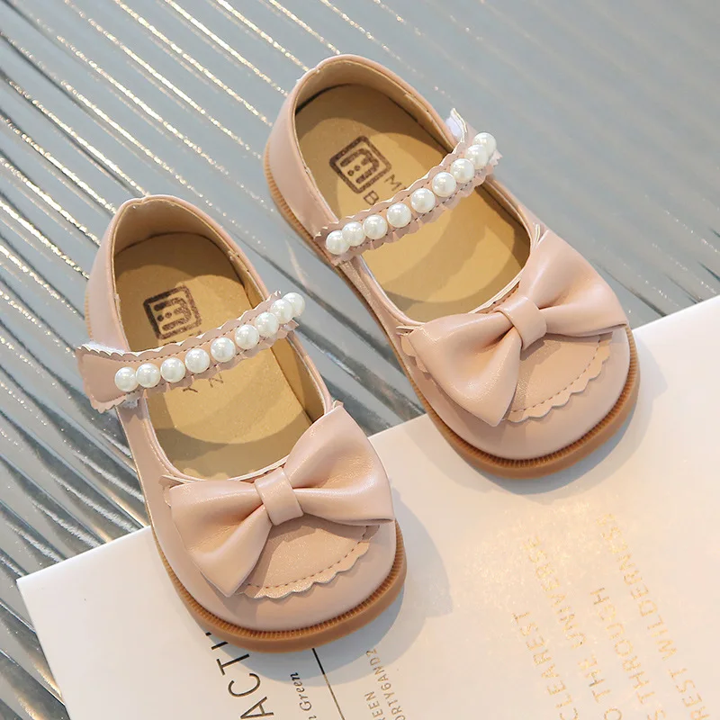 Girls Leather Shoes Children Leather Casual Shoes for Toddlers Little Girls Infants Spring Autumn New Princess Pearls Bowtie