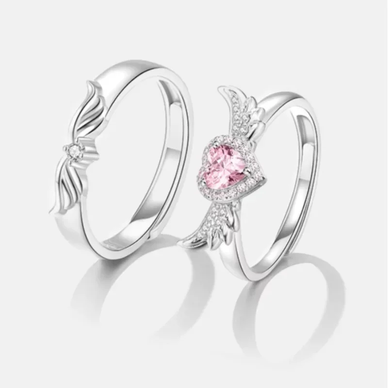 Chic Angel Wing Ring for Couple Pink Heart Cubic Zirconia Eternity Rings Romantic Forever Love Finger Jewelry Valentine Day Gift 6