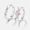 Chic Angel Wing Ring for Couple Pink Heart Cubic Zirconia Eternity Rings Romantic Forever Love Finger Jewelry Valentine Day Gift 6