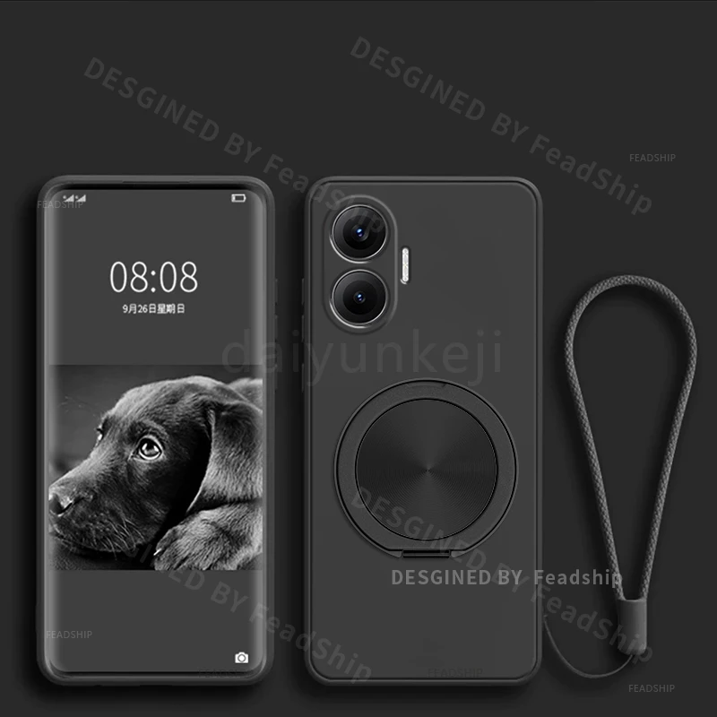 Luxury Magnetic Silicone Phone Case with Holder and Screen Film