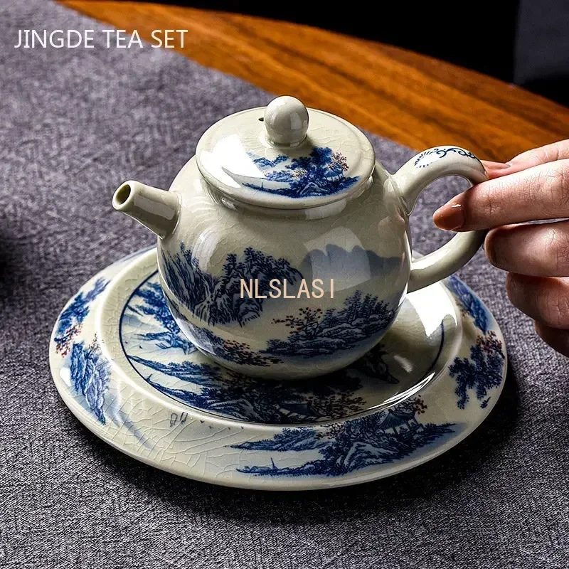 200ML Chinese Ceramic Teapot Ru Kiln Ice Crack Glaze Can Raise Tea Kettle Handmade Porcelain Teaware Household Tea Pots