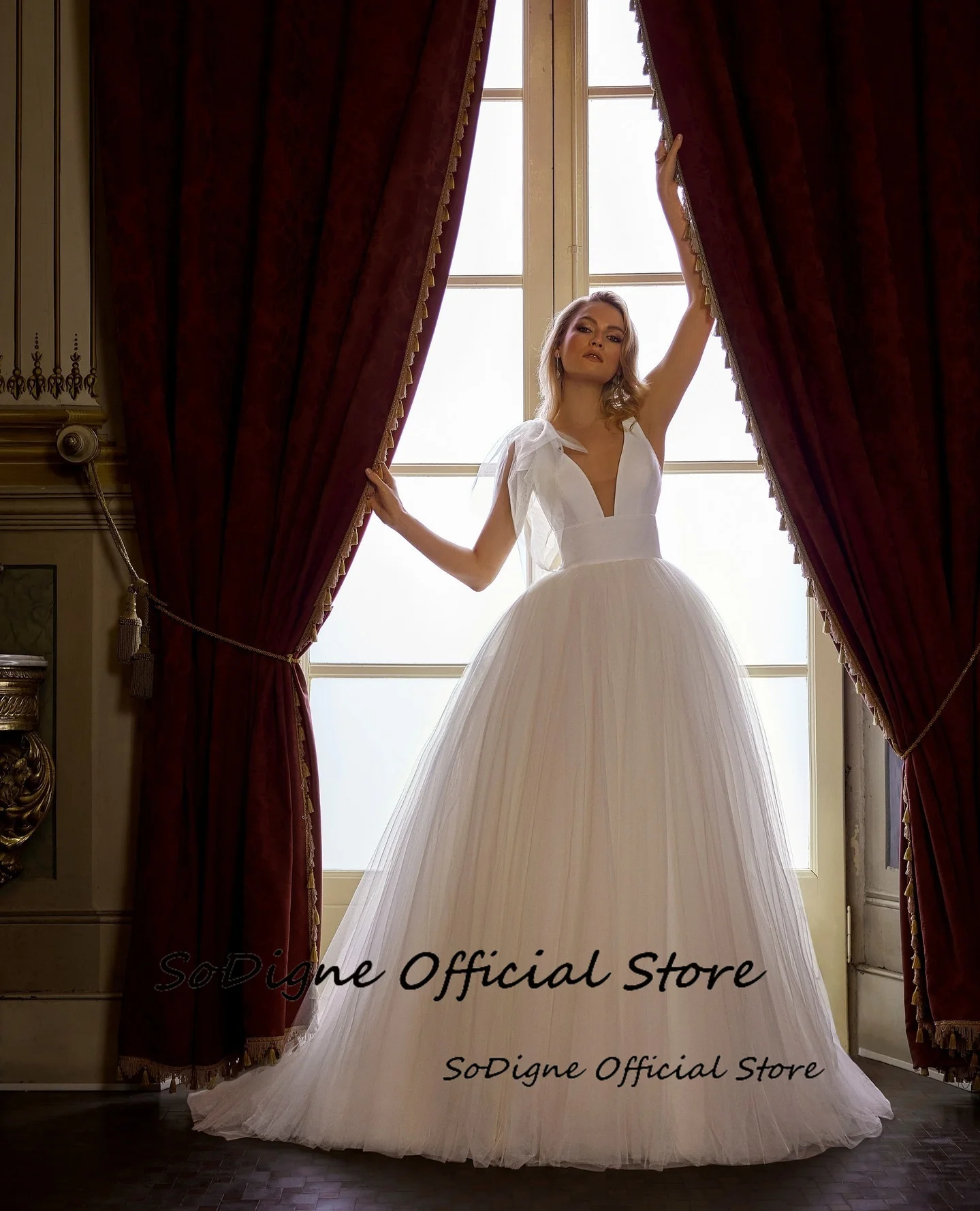 SoDigne A-line Satin/Tulle Bride Dresses Sleeveless V-neck Wedding Dress Women Bridal Gowns vestidos de novia Customized 12 Sc51dc4c1b434431db383d75ae9ff0669l