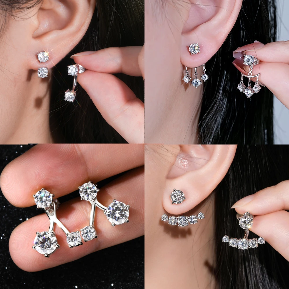 Silver Stud Earrings Women Dual Use Ear Jacket Studs 925 Sterling Silver Moissanite for Women