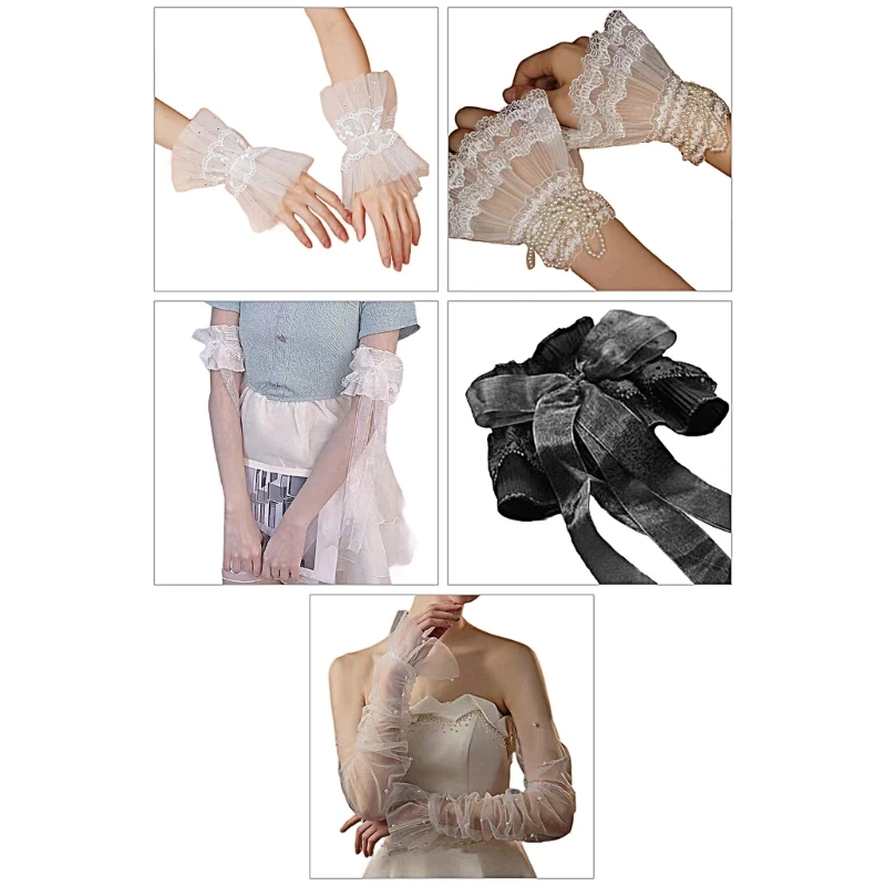 

French Ruffled Cuffs Decorative Sleeves for Shirt Removable Lace Sleeves Cuff Extension Multilayer Flared Sleeves