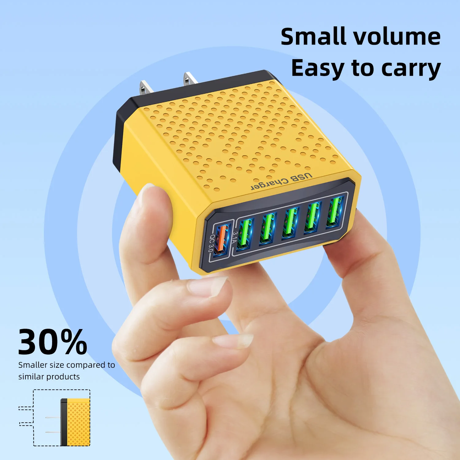 USLION 3.1A 6Ports USB Charger Fast Charging Adapter For Xiaomi iPhone 15 14 POCO Mobile Phone EU US Plug QC 3.0 Travel Charger