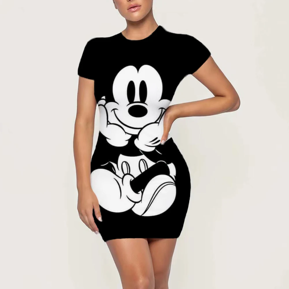 

Sexy Tight Mickey Mouse Print Mini Dress Spicy Girls Slim Dresses Bodycon Women Vestidos Cortos Party Mujer Clothing