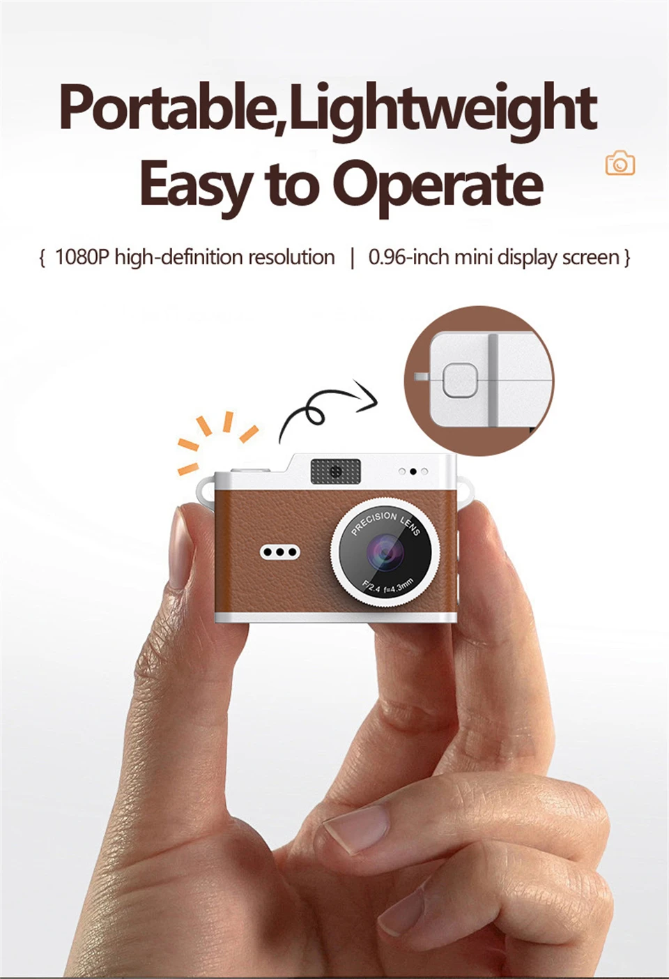 Portable Retro Digital Camera 1080P Video Recorder with 0.96" IPS Screen Compact Vintage Camera for Teens Children Gift