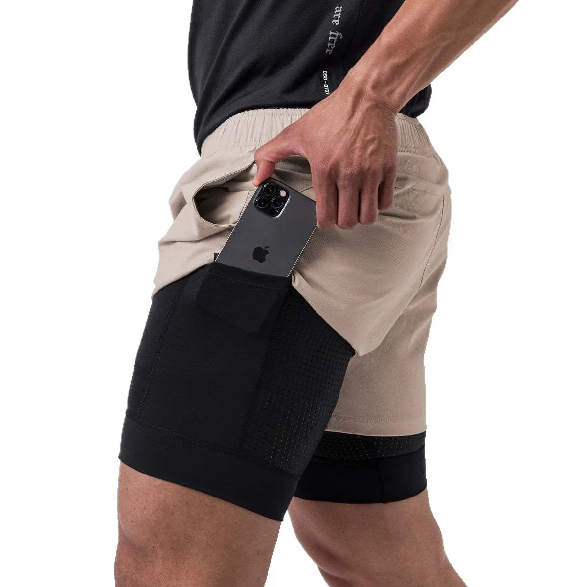 Men's Fitness Running Shorts Casual Slimming Sport Pants Double Layer Four-Sided Elasticity Summer Cross-Border