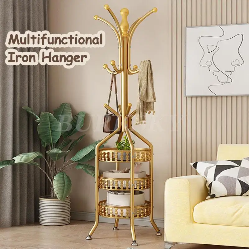 Metal Hanger Coat Rack Floor Standing Bedroom Clothes Rack Coat Clothes Hanger Shelves Shelf Entrance Hall Furniture