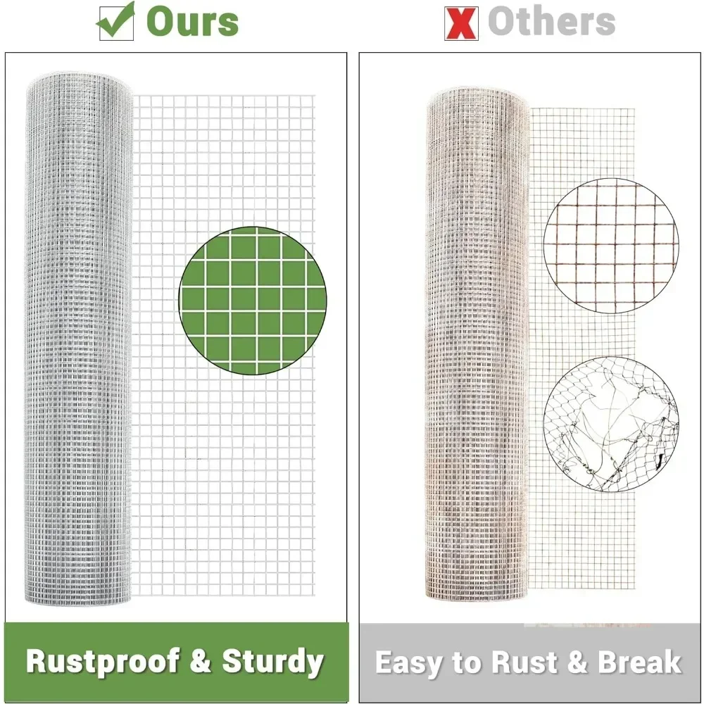 48" x 100ft 1/2" Wire Fence, Galvanized Welded Garden Fence, Roll Square Mesh, Chicken Rabbit Snake Cage Heavy Duty Welded Fence