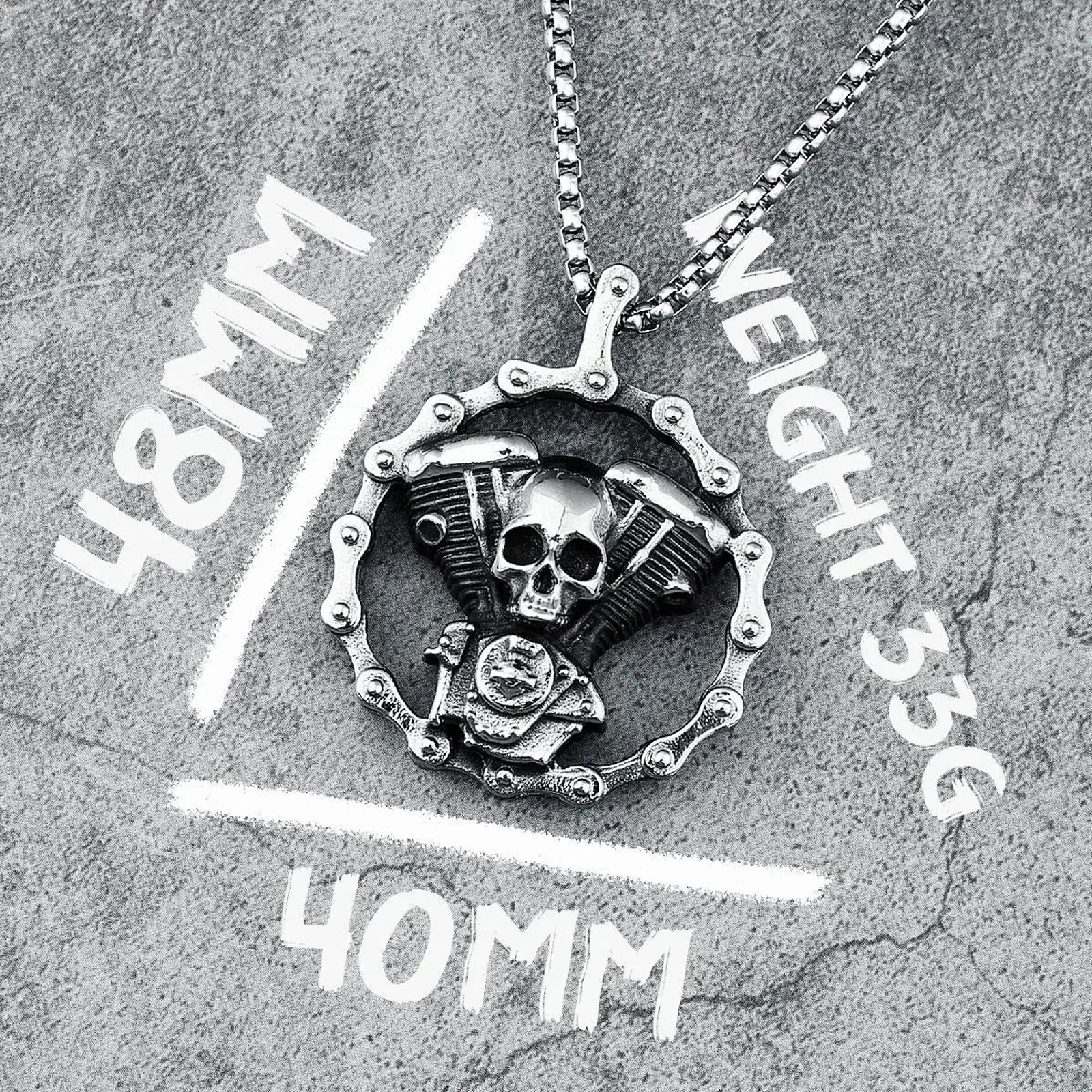 Mens Stainless Steel Motorcycle Chain Biker Skull Pendant Necklace Retro Gothic Punk Jewelry