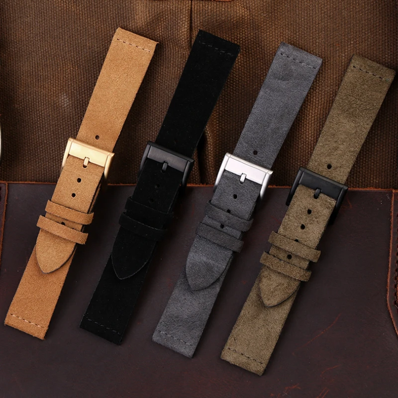 Vintage Light Brown Genuine Suede Cowhide Leather Watch Strap