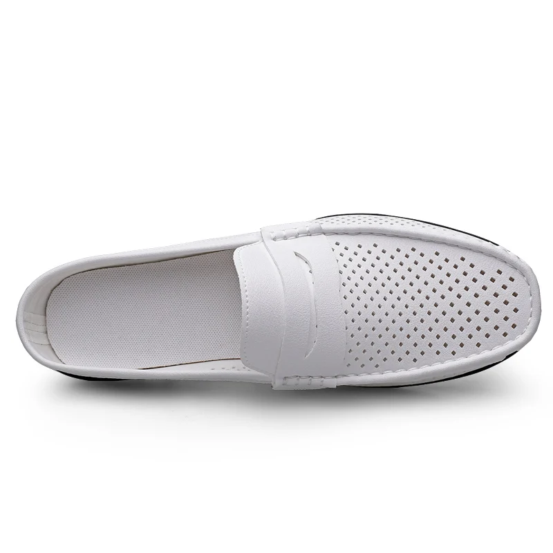 Summer Men Breathable Half Shoes Casual Leather Shoes White Black Slip On Loafers Shoes Big Size 46 47 Dropshipping 3