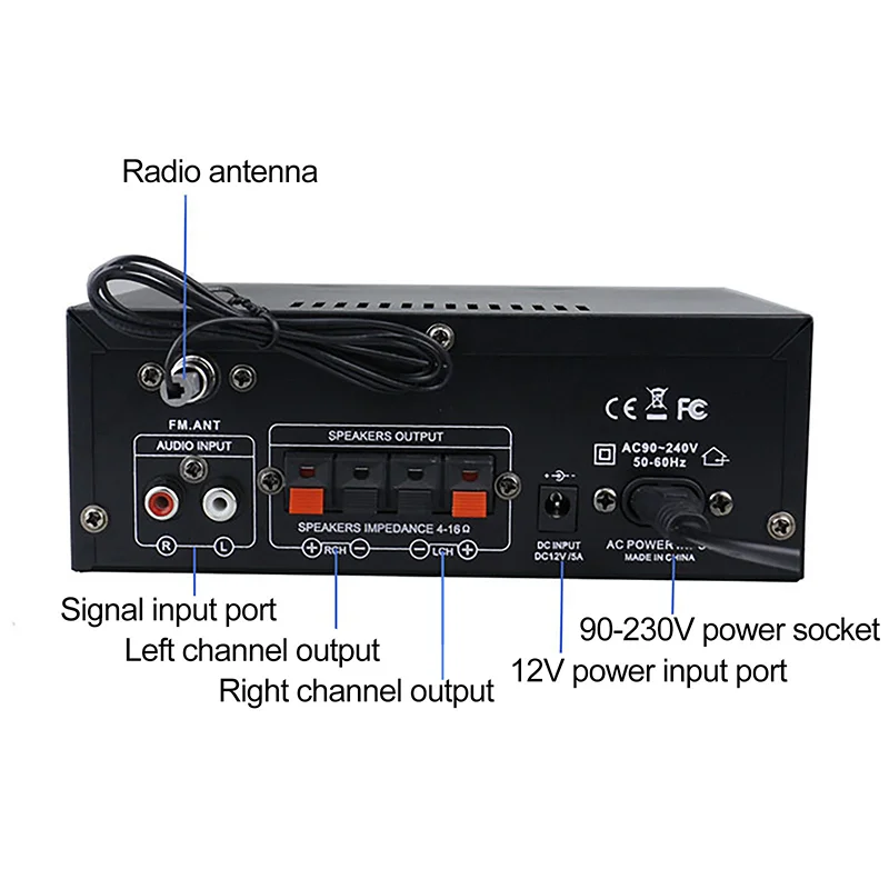 Audio Amplifier AK35/AK45 800W Home Power Amplifier 2 Channel Bluetooth 5.0 Mini Hifi Digital Stereo Sound Support FM USB SD Mic input