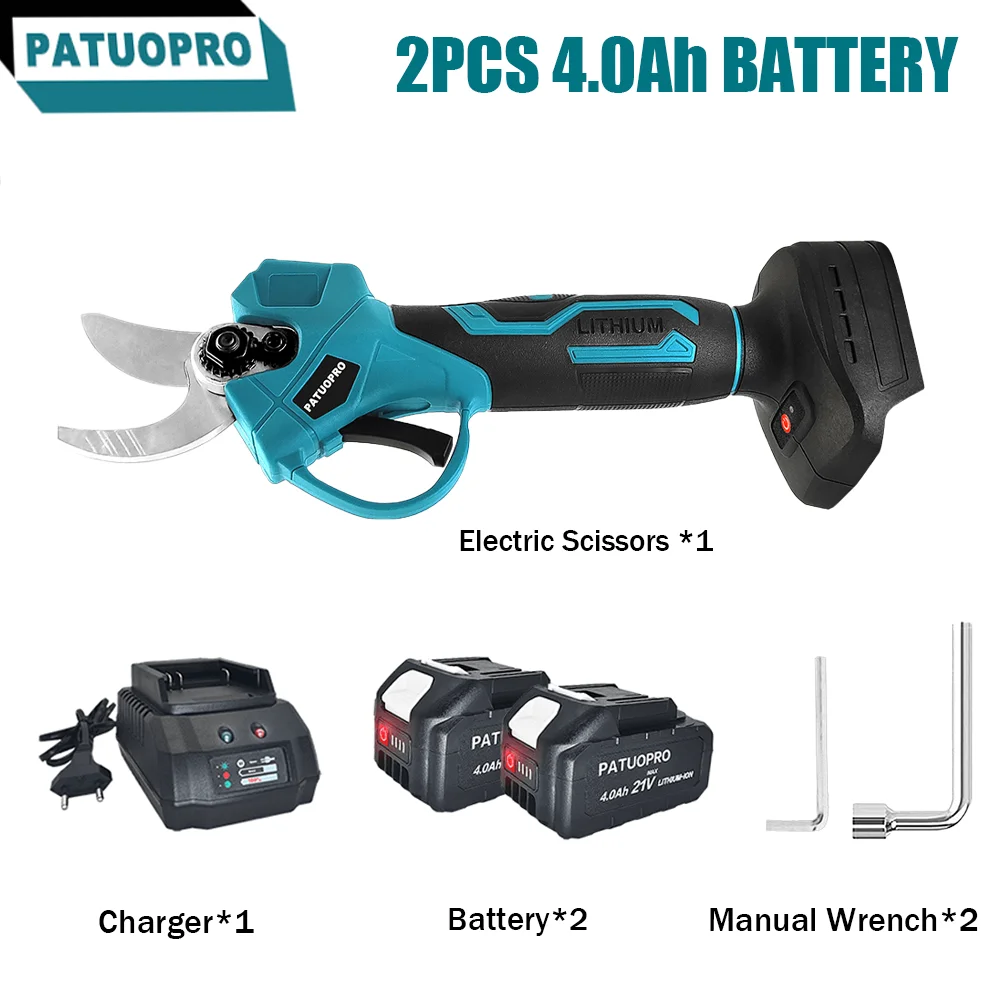 PATUOPRO Electric Pruner Shear Electric Scissors, Brushless Cordless 30MM Fruit Tree Bonsai Pruning Power Tool For Makita 18V Battery