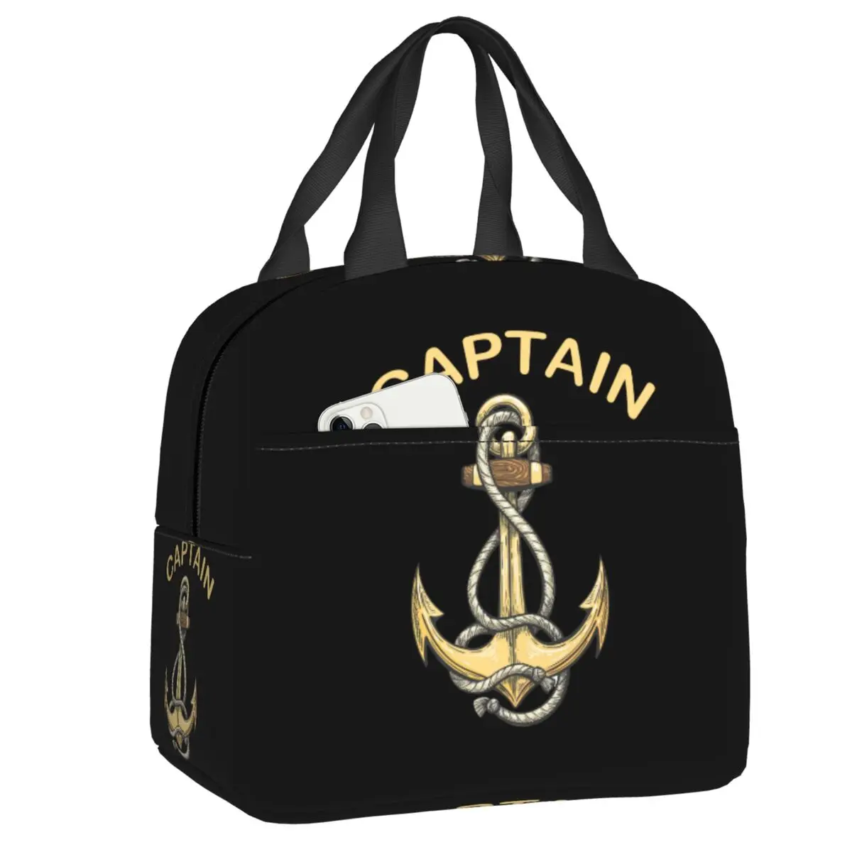 

Nautical Captain Anchor Lunch Bag Resuable Cooler Thermal Insulated Food Lunch Box for Women Kids School Work Picnic Tote Bags