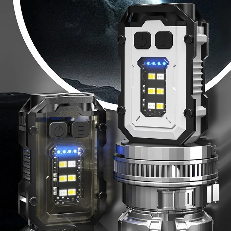 Portable Mini Keychain LED High Bright Flashlight Dual Light Source Outdoor Camping Fishing Multi-function Tool Torch Lamp