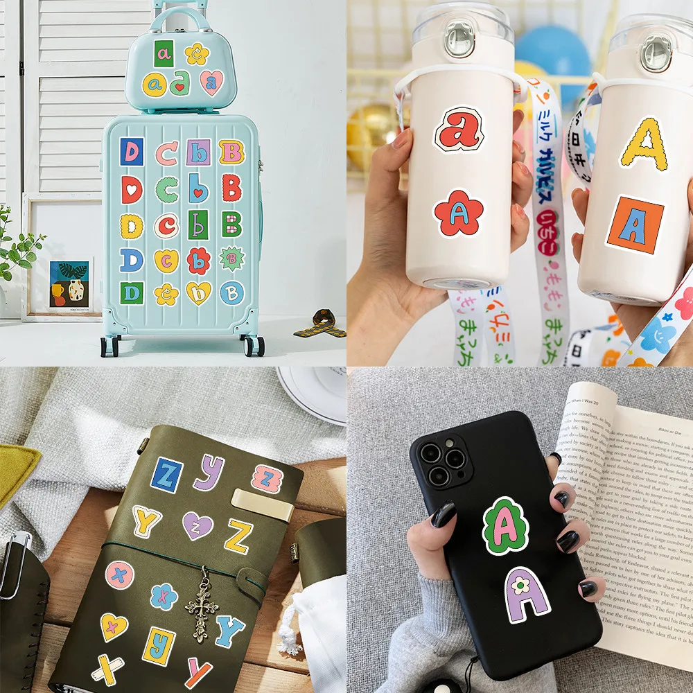 8매의 사랑스러운 알파벳 및 기호 라벨 스티커 ? 학생 저널, 일기 및 스크랩북을 위한 귀여운 필기체 스타일 장식