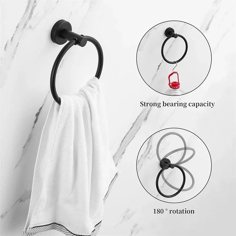 Bathroom Hardware Set Accessories Stainless Steel Towel Rack Toilet Paper Holder Hook Bathroom Shelf Organizer Set 5/6PCS